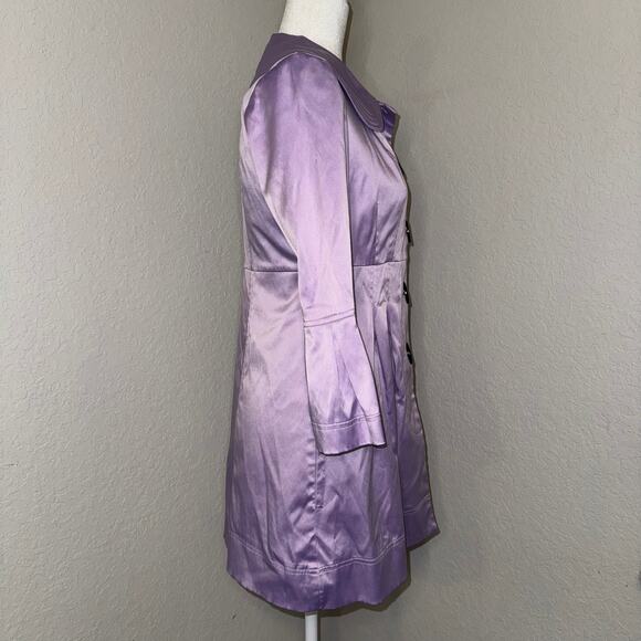 Iz Byer California Lavender Satin Like Button Baby Doll Trench Coat Size Medium - Picture 2 of 9